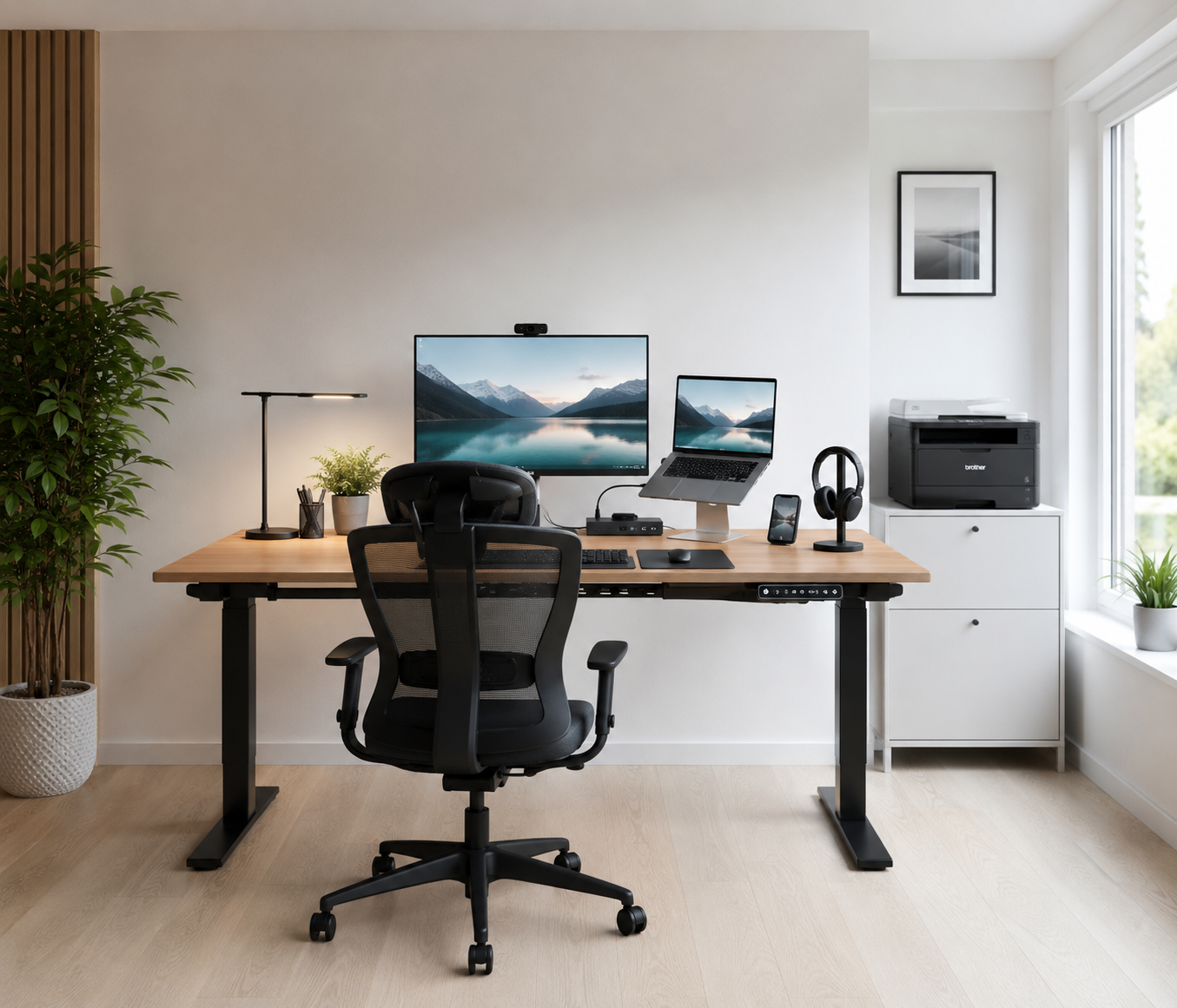 Eingerichteter IT-Arbeitsplatz mit Monitoren, Zubehör und sauberer Kabelführung